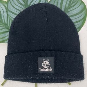Timberland Black White Patch Cuffed Knit One Size Winter Beanie Hat